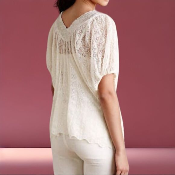 Anthropologie KNITTED & KNOTTED Cille Beaded Lace Top Ivory Blouse S - Picture 4 of 11